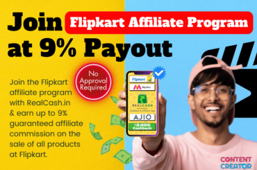 A content creator showing the mobile using RealCash app and asking others to join flipkart affiliate program with RealCash.in